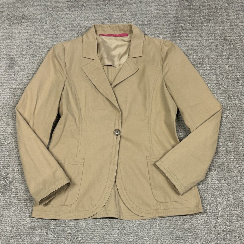 Emanuel Ungaro Jacket Womens Medium Tan Khaki Cotton One Button Pockets